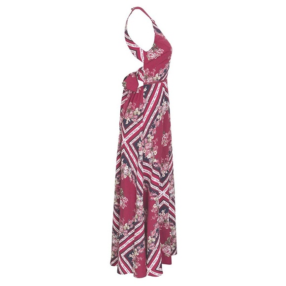 NWT Open Back Floral Stripe Maxi Dress - Picture 5 of 6